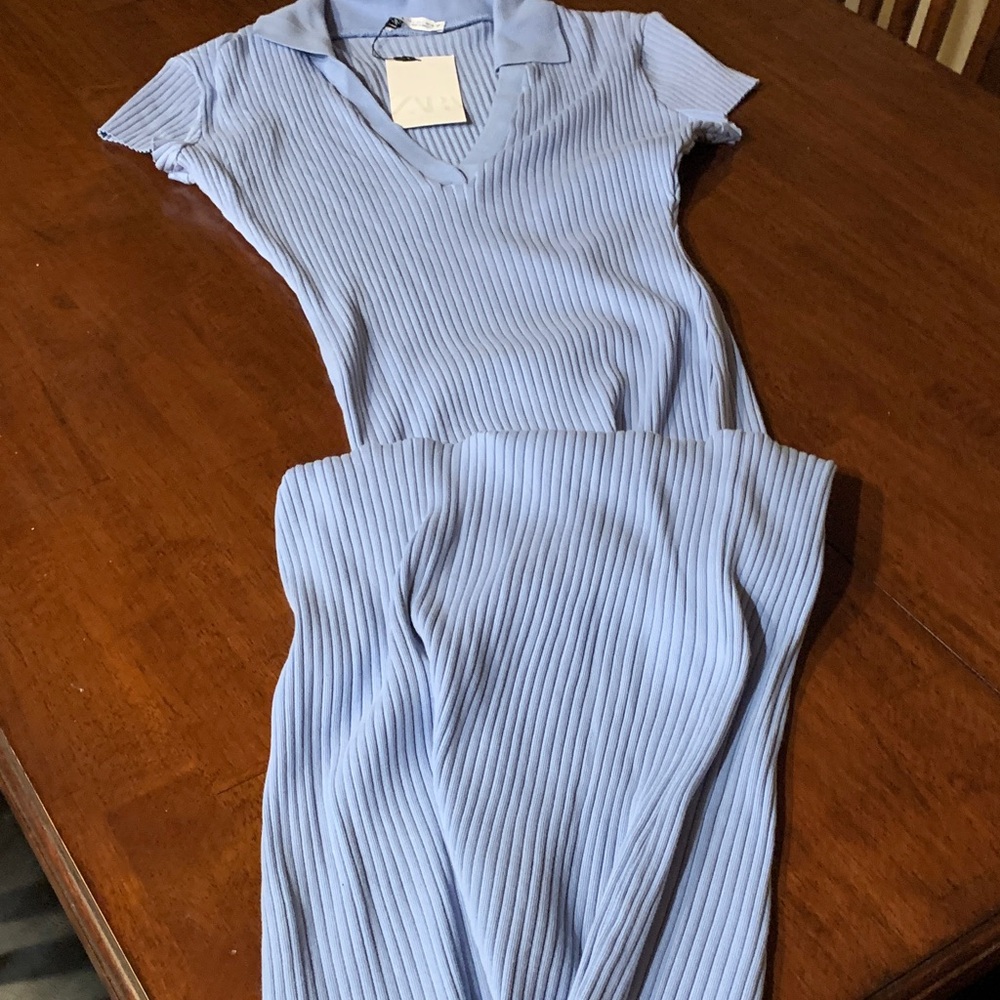 Zara brand new gorgeous color baby blue long dress, size Large, made in Morocco.